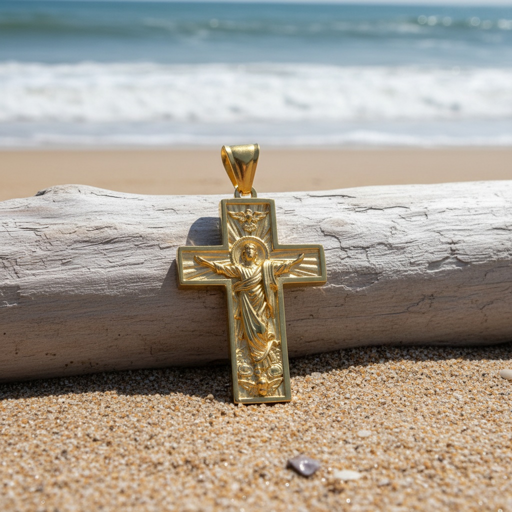 Vintage 3D Relief Christian Cross Stainless Steel Pendant, Couples Gift